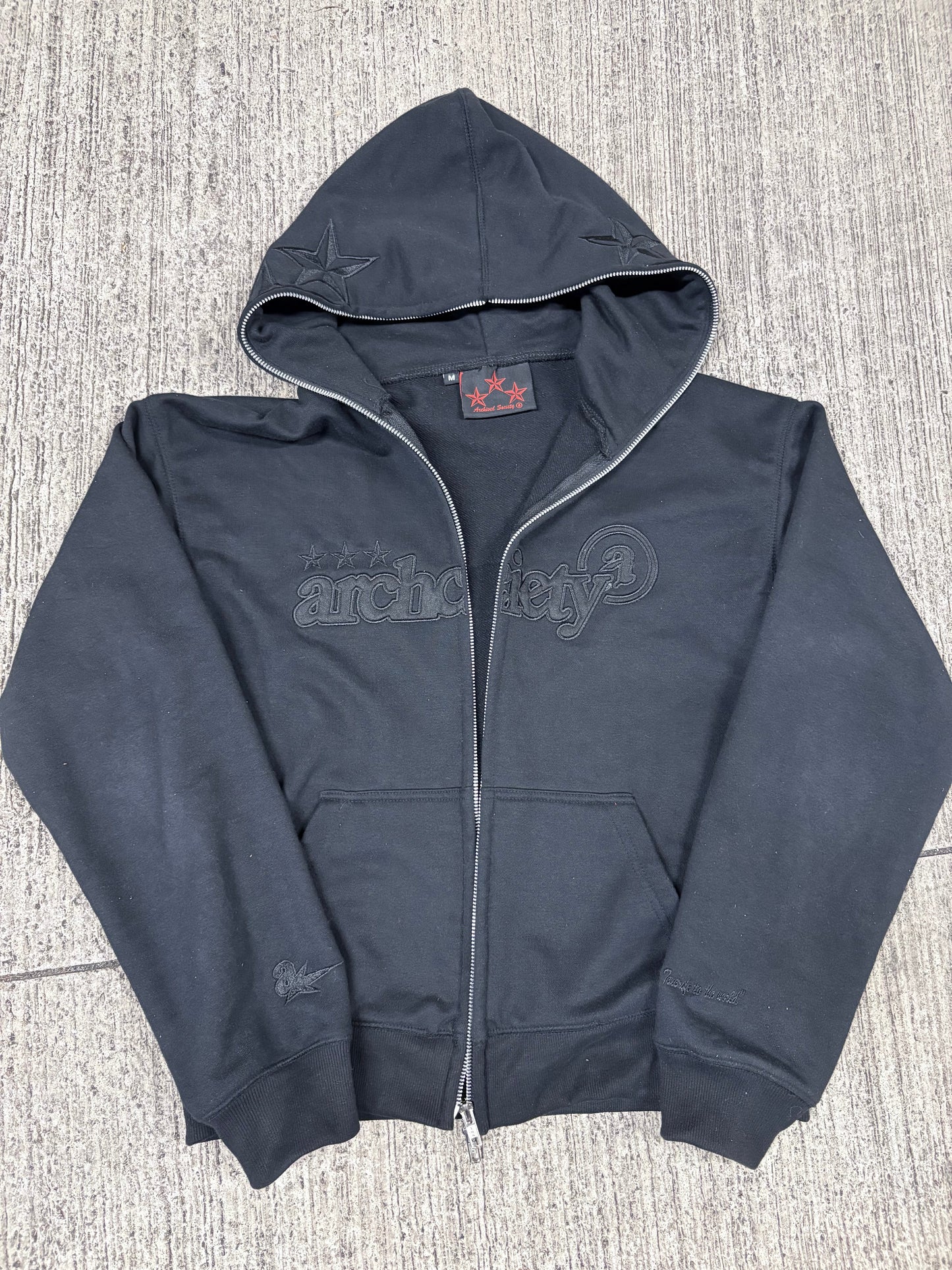 Archciety Black on Black Stars Full zip Hoodie