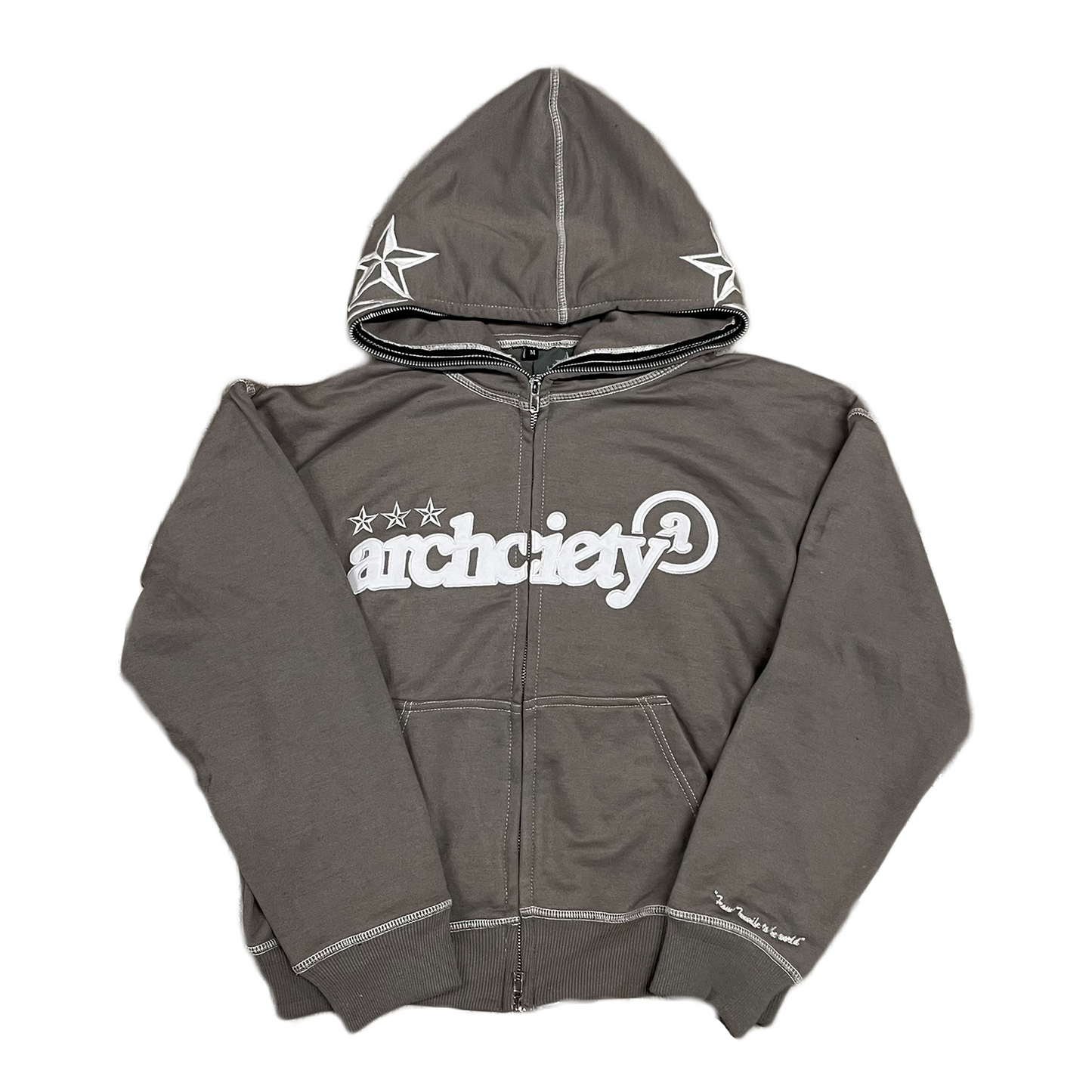Archciety White Stars Full zip Hoodie [Grey]